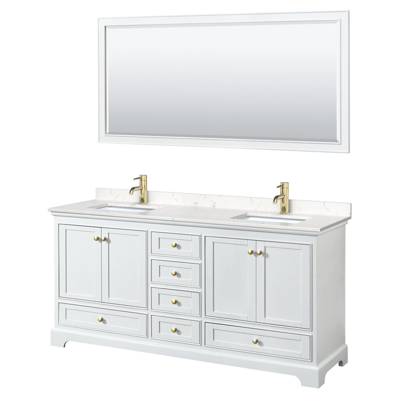 Deborah 72'' Double Bathroom Vanity with Marble Top, White, Matte Black