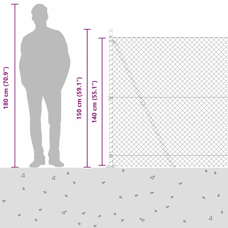 Vidaxl Chain Link Fence With Posts Steel, 140cm H x 1000cm W x 3.2cm D, Green