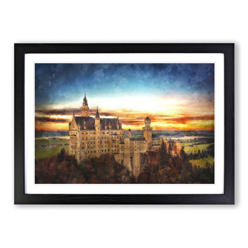 Neuschwanstein Castle - Picture Frame Graphic Art Print, 62cm H x 87cm W x 2cm D, Black Framed