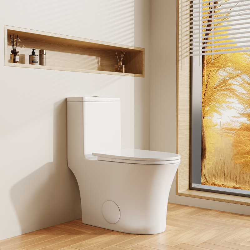 29.33" Modern Skirted One-Piece Elongated Toilet, Dual Flush 1.1/1.6 GPF, Comfort Height, White (Seat Lid Included)