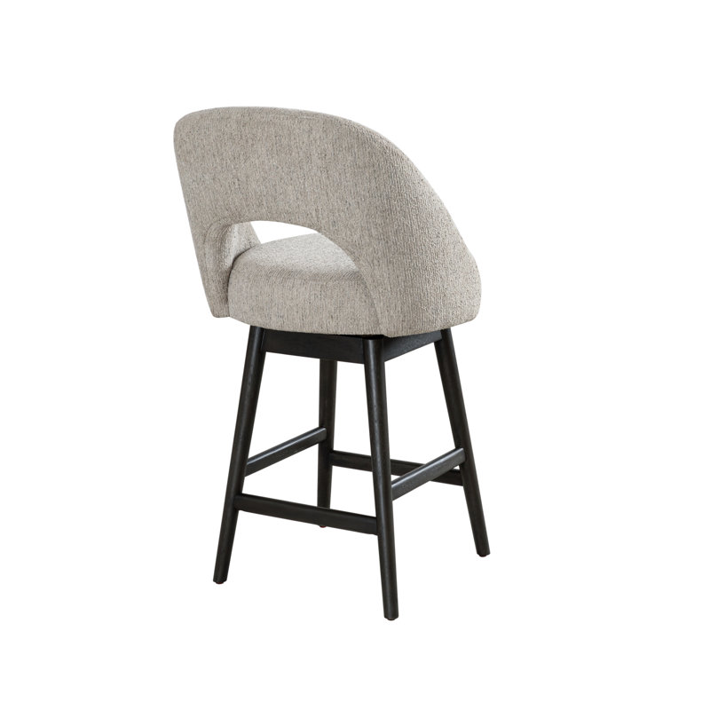 Cy Solid Wood Upholstered Counter Height Or Bar Height Swivel Barstool With Fabric Seat - Set Of 3, Grey