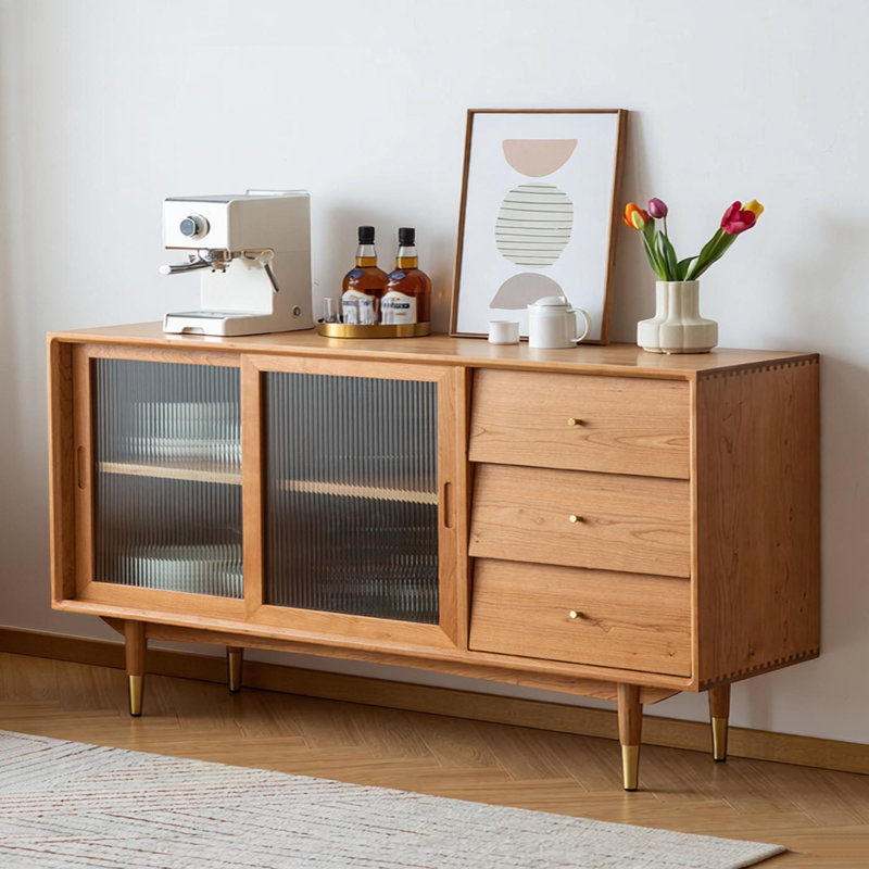 Solid wood multi-functional storage sideboard, 33.46" H x 70.86" W x 15.74" D