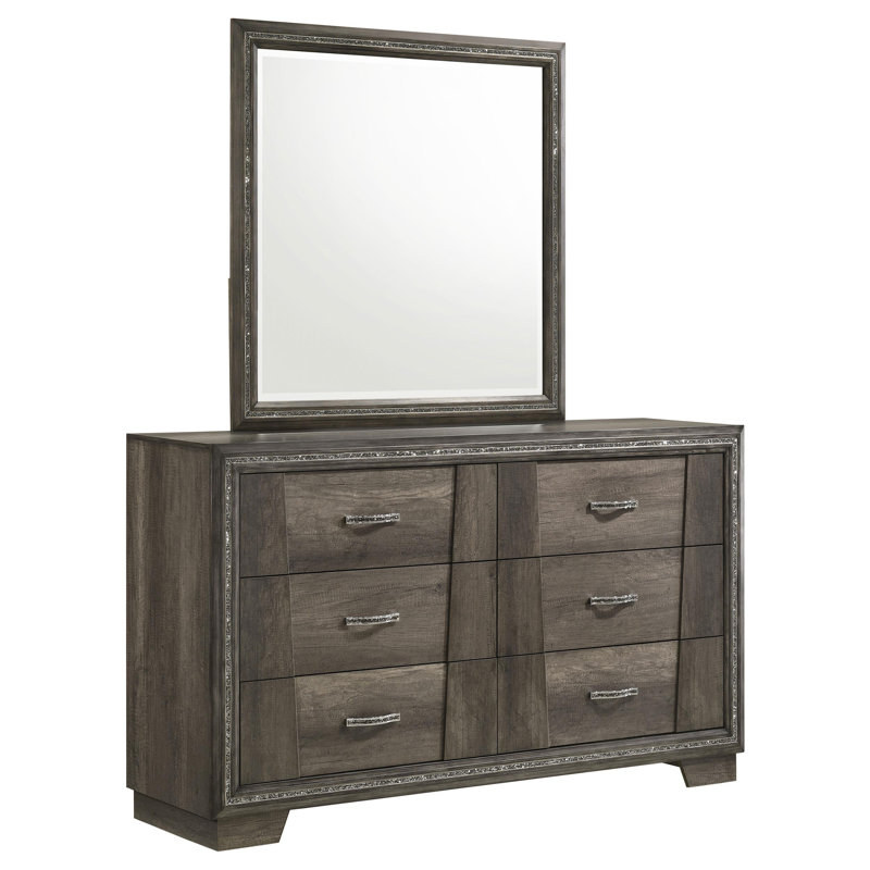 Élégante conception - Commode à 6 tiroirs avec miroir gris Finnis