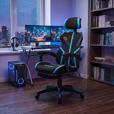 Metro Lane Adjustable Reclining Ergonomic Swiveling PC & Racing Game Chair in Black；blue