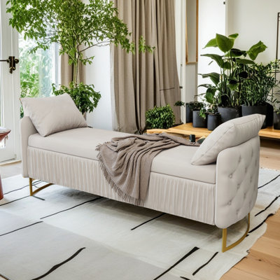 Repose-pieds rembourré en tissu avec rangement, banc avec repose-pieds avec 2 coussins froncés et capitonnés à boutons pouvant supporter jusqu'à 400 lb pour le salon, l'entrée, la chambre à coucher, le velours
