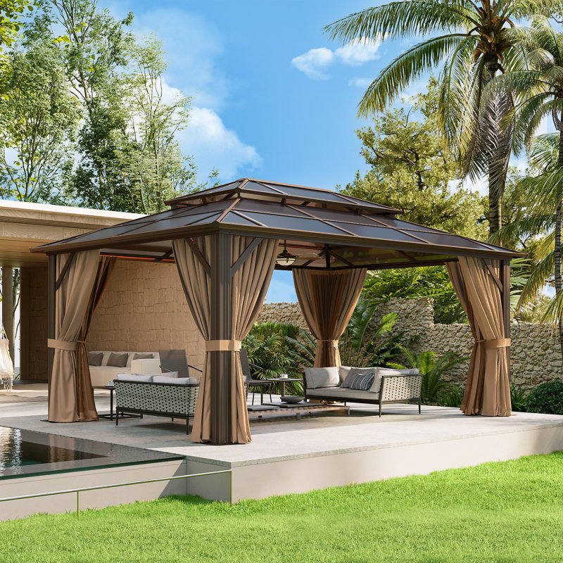 Pavillon de jardin à double toit, H 112,8 po x l 190,16 po x P 142,91 po, Brun