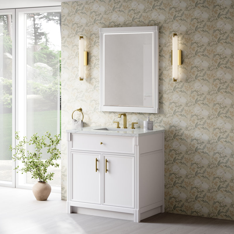 Bellshire Single Vanity, Bright White, 36", Ethereal Noctis Silestone