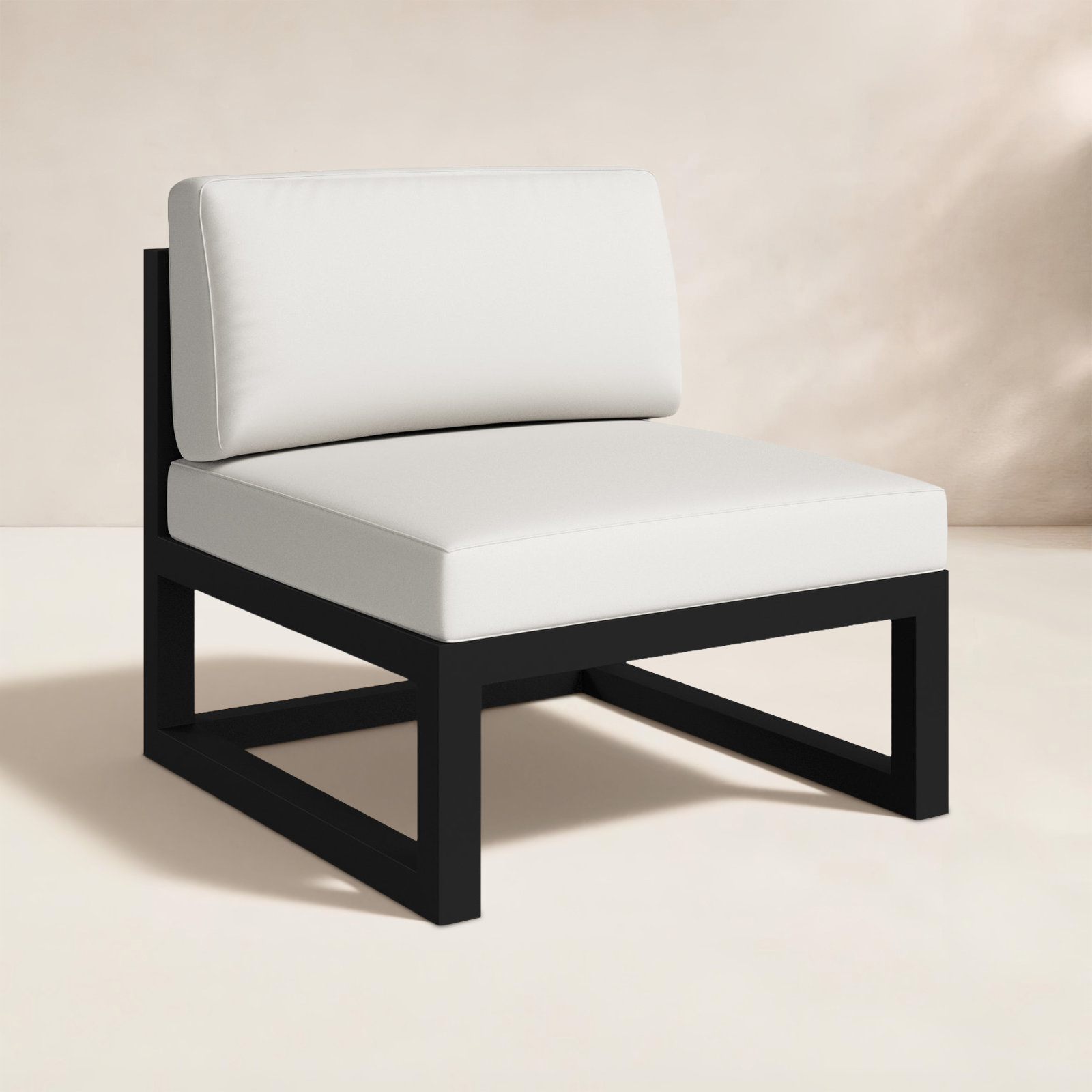 Smith Powder Coated Aluminum Outdoor Armless Lounge Chair , Sunbrella® Cushions Included, Canvas Natural, Black
