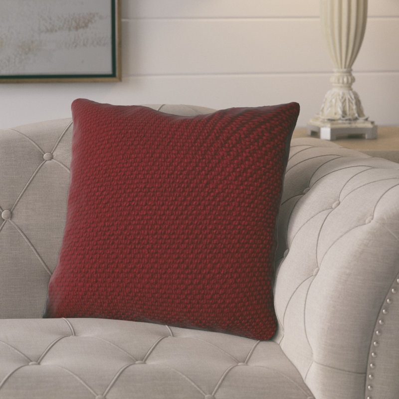 Housse de coussin carré en coton Mansel, Rouge, Carré de 20 po, Polyester
