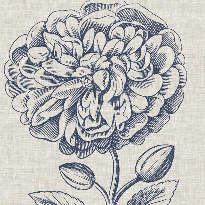 Indigo floral sur lin III, H 12 po x l 12 po x P 1,25 po