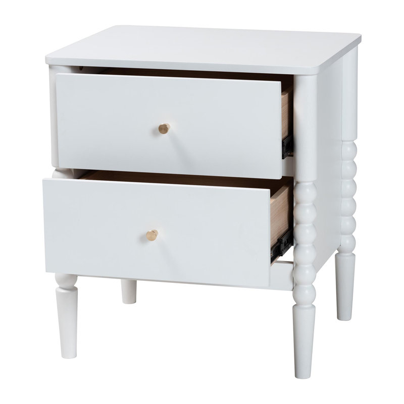 Table de chevet 2 tiroirs Lucera, Blanc