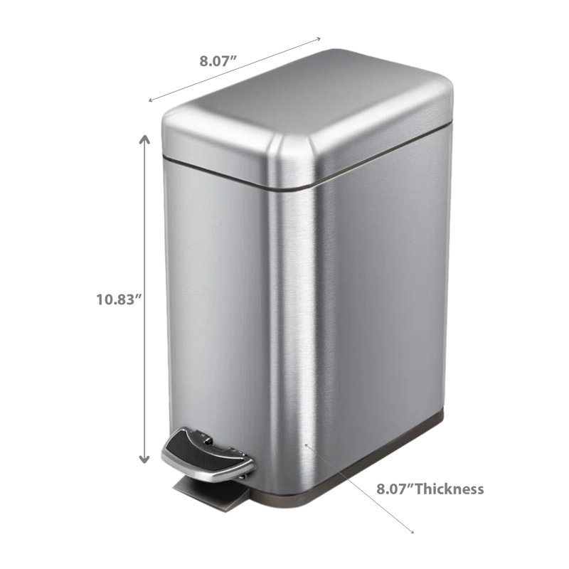 Poubelle rectangulaire à pédale latérale en acier inoxydable, Acier Inoxydable, 5 L