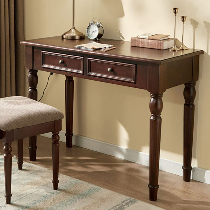Table de chevet en bois massif avec tiroirs, Brun noisette, H 29,92 po x l 47,24 po x P 17,72 po