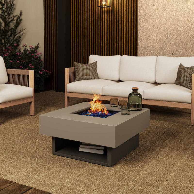 Outdoor Square Steel Fire Pit Table, Gray