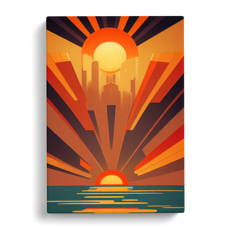 Art Deco Ocean Sunset No.1 - Wrapped Canvas, 50cm H x 35cm W x 3cm D