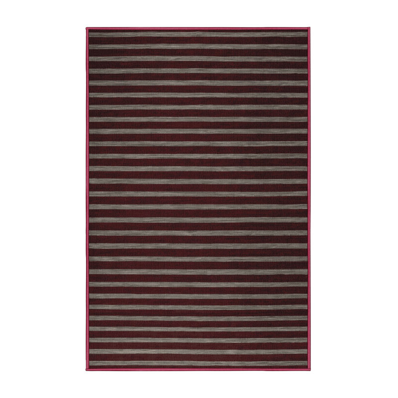 Tapis brun à rayures horizontales lavable à la machine, Rectangle 7 pi x 9 pi