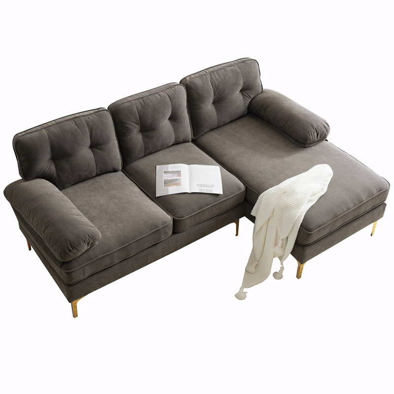 Reubyn Velvet L-Shaped Sectional Right Hand Facing, Brown Velvet