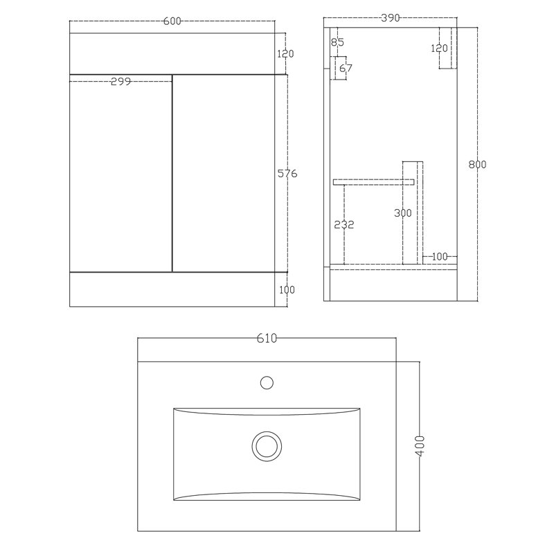 VeeBath Sobek 800mm Vanity Sink Unit & Waterfall Basin Mixer Tap