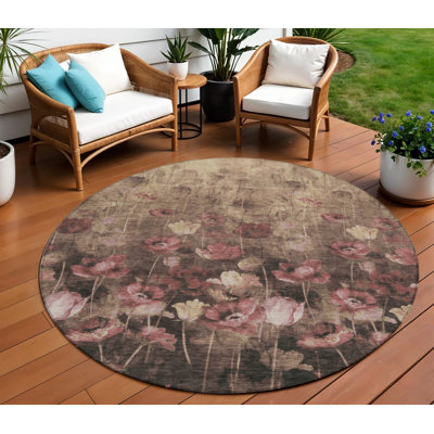 8' Round Floral Washable Indoor Outdoor Area Rug