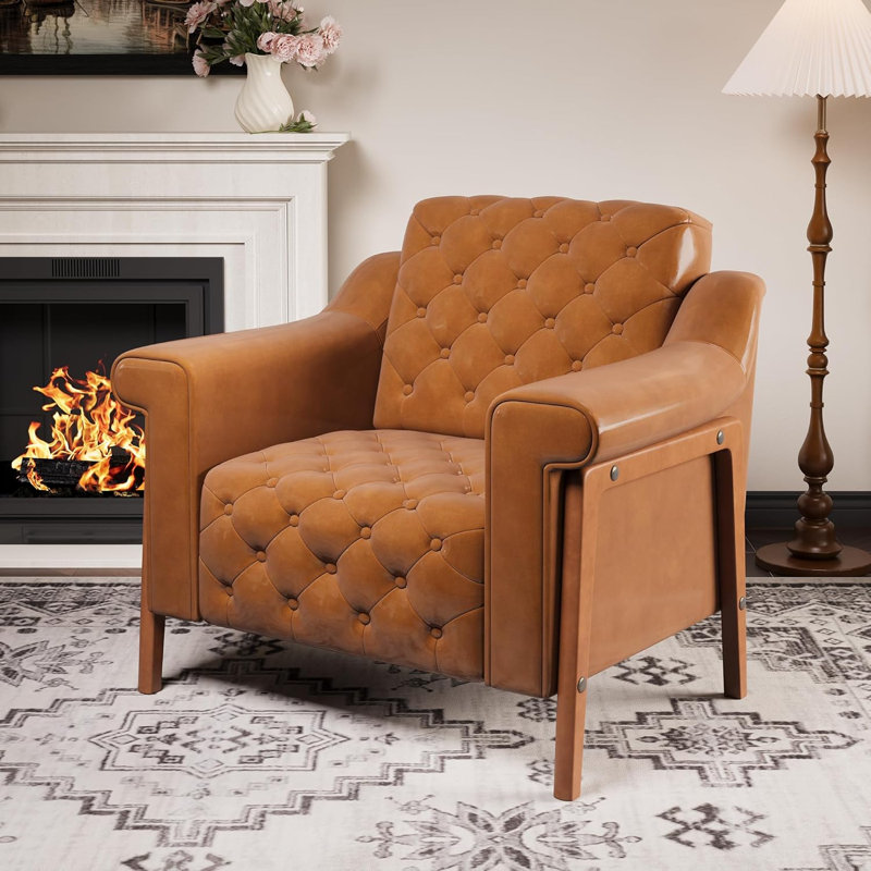 PU Leather Accent Club Chair, Mid-Century Office Armchair Chair, Single Sofa, Armchair For Bedroom, Apartment, Waiting Room