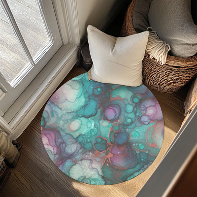 Violet-Teal Ink Flow Braided Rug