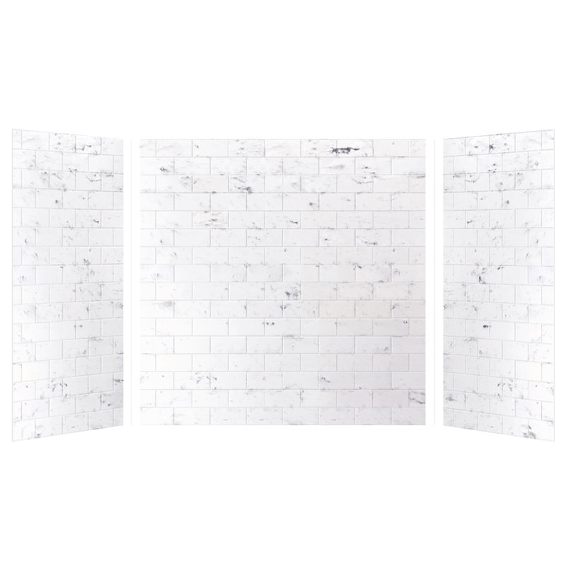 Saramar Three Panel Shower Wall, White Venito, 72" H x 60" W x 36" D