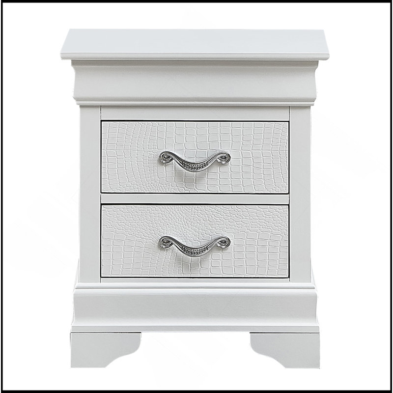 Élégante table de chevet métallique avec tiroirs, Argent argent