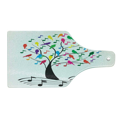 Ambesonne Music Tempered Glass Cutting Board Tree with Notes Happiness Multicolor