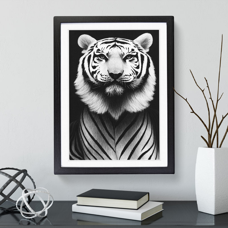 Monochrome Tiger No.2 - Framed Print, Black, 64cm H x 46cm W x 2cm D