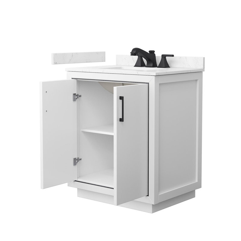 Icon 30" Freestanding Single Bathroom Vanity with Cultured Marble Top, White, Matte Black, Carrara Cultured Marble