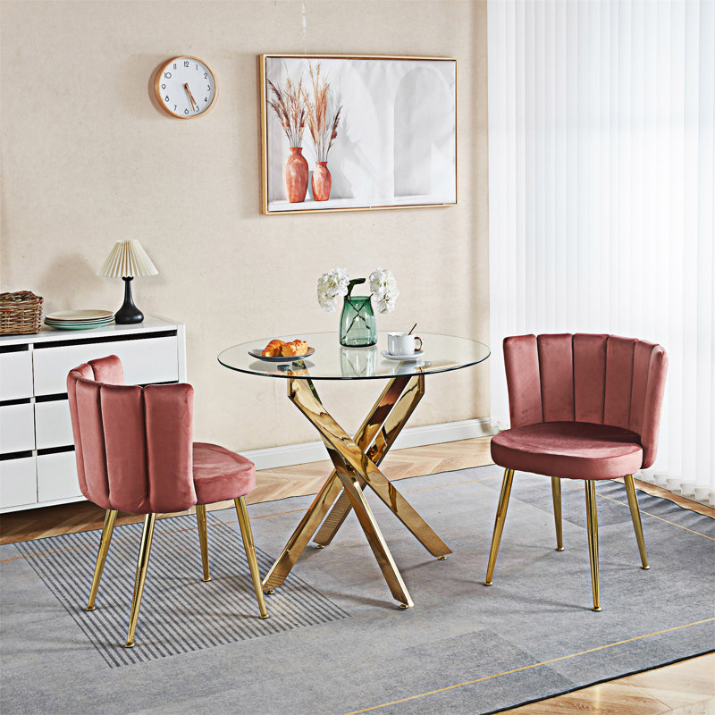 Ensemble de chaises de salle à manger rembourrées Modern, Velours rose