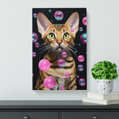 Bengal Cat Bubble Gum - Wrapped Canvas