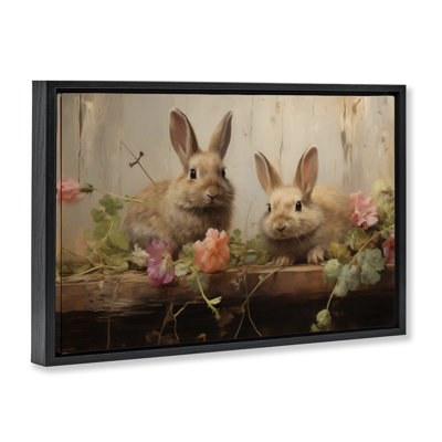 Easter Bunnies with Garden Blooms  Floater Canvas Wall Art, design by Arlington Prints