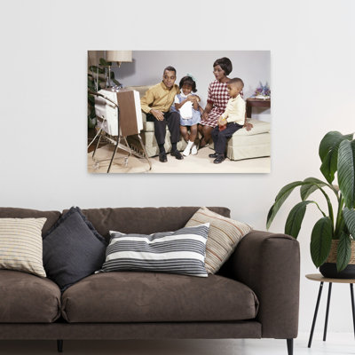 1960S African American Family Mother Father Son And Daughter Sitting In Living Room Watching Television Classic Retro Vintage Wall Art