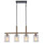 Lustre linéaire Modern Farmhouse - Structure en simili grain de bois avec abat-jour en verre rayé pour îlot de cuisine