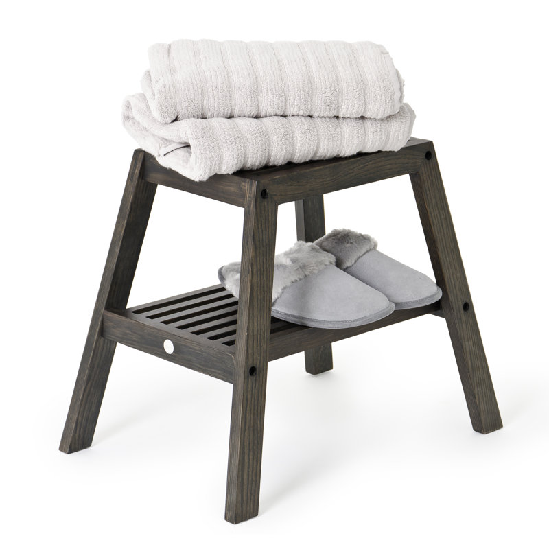 Belinda Solid Wood Accent Stool, Dark Oak