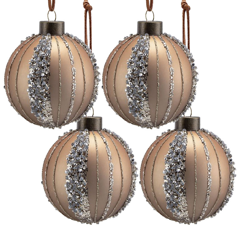 Ensemble de 4 boules de Noël en verre doré 4,7 po, Doré, 4, H 4,7 po x l 4,7 po x P 4,7 po