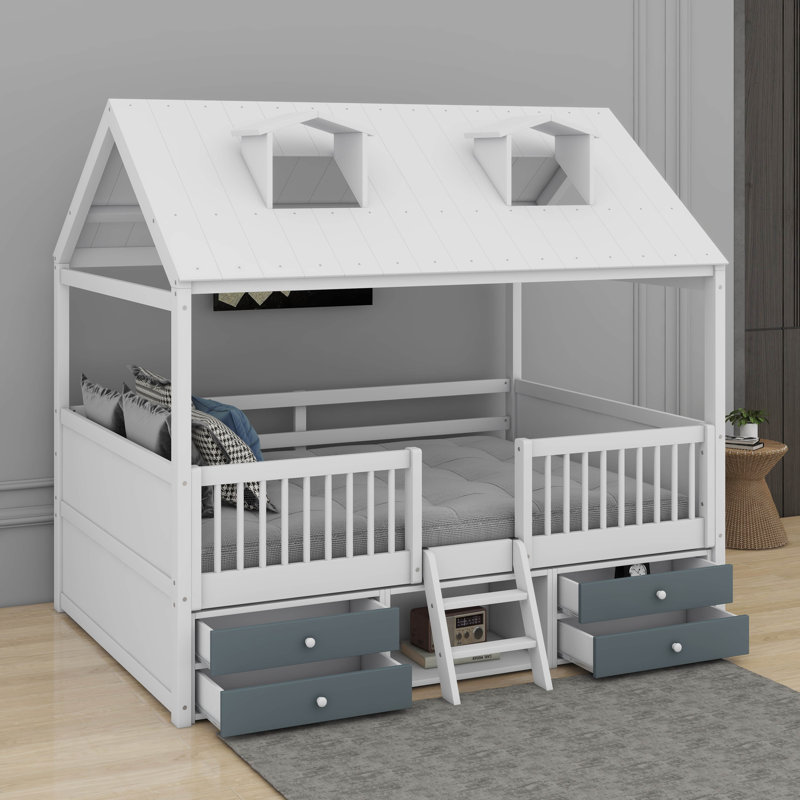 Lit en bois, Lit double, Blanc
