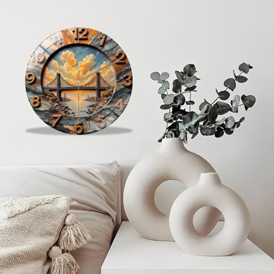 Horloge murale silencieuse en verre trempé de 30 cm, « Grande horloge murale décorative avec motif paysage », sans tic-tac, fonctionne avec des piles (piles AA non comprises), décoration artistique pour la maison