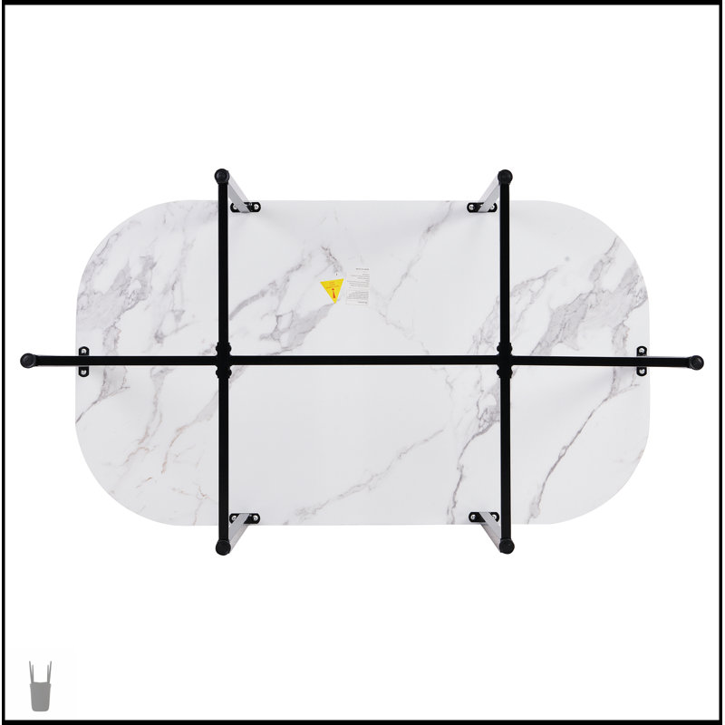 Ensemble de table à manger moderne 7 pièces avec table de cuisine compacte en faux marbre 55 pouces et chaises confortables pour 6