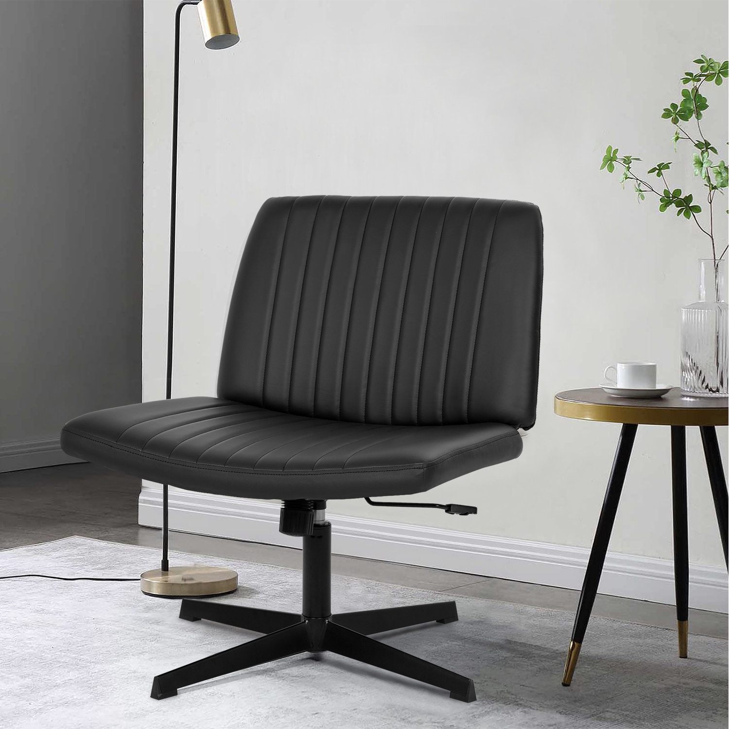 Armless Office Adjustable Height Desk Chair Without Wheels Armless