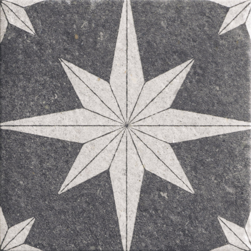 Tulum Compass 8" x 8" Patterned Wall & Floor Tile, Black/White
