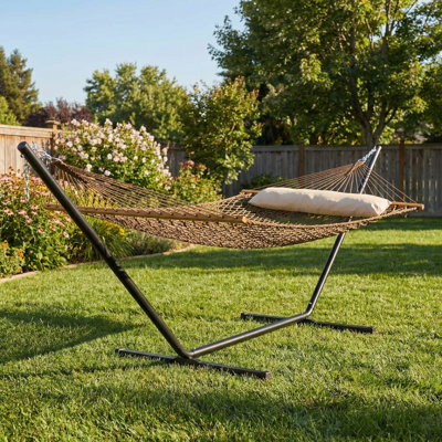Portable Hammock With Stand, Heavy Duty Free Standing Hammock 450Lbs Capacity, Brown