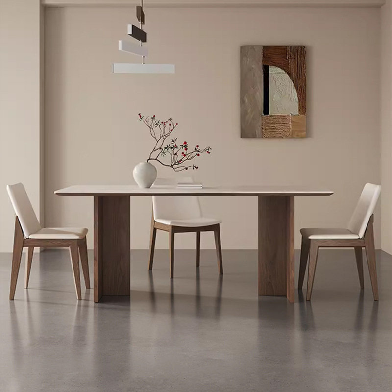 Simple Rectangular Rock Slab Dining Table Sets, 29.5" H x 63" L x 31.5" W