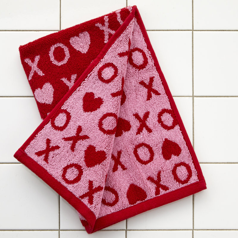 Red and Pink Cotton Microfiber Xs and Os Hand Towels Set