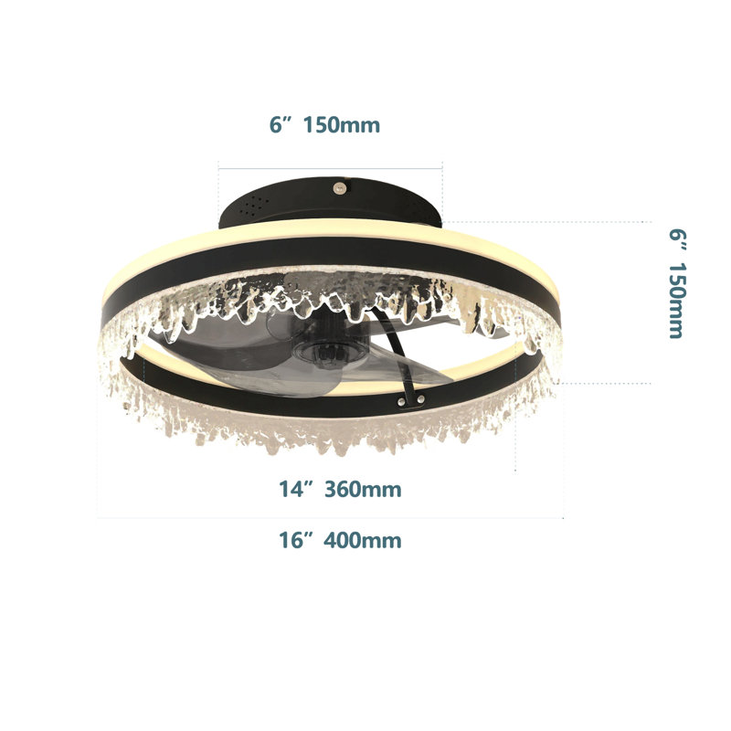 Modern Led Ceiling Fan With Light – Dimmable Ceiling Light With Invisible Blades And Crystal Design, Remote Control & Adjustable Color Temperature, Quiet Fan For Bedroom, Living Room