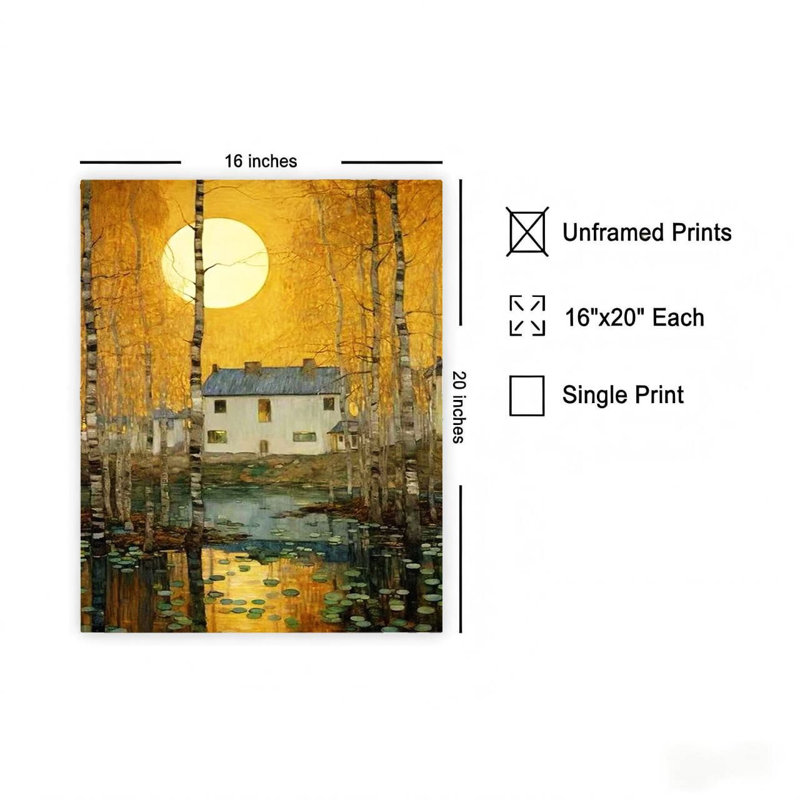 Toile d'automne Golden Hour, 20 x 24 po, pleine lune et nénuphars dans des tons d'automne riches et chaleureux