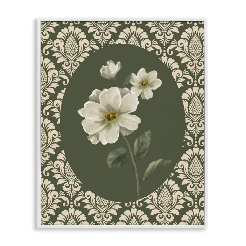 Giclée encadrée de fantaisie dentelle et fleurs blanches, design par Nan, H 30 po x l 24 po