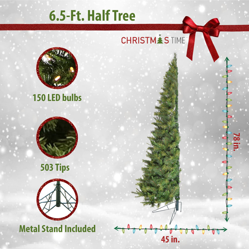 6.5-Ft Green Half Christmas Tree with Warm White LED Lights