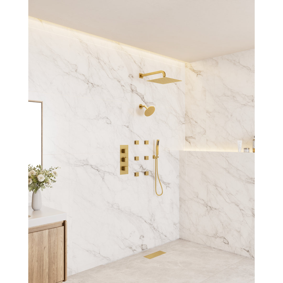 Crozet Thermostatic Shower System with Dual Shower Head, 6 Body Jets and Hand Shower  (Valve Included) CRANACH 